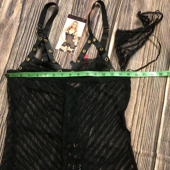 NWT Seven ‘til Midnight Shadow stripe & lace Chemise Grommet detail Lace up Sz L - Picture 5 of 12